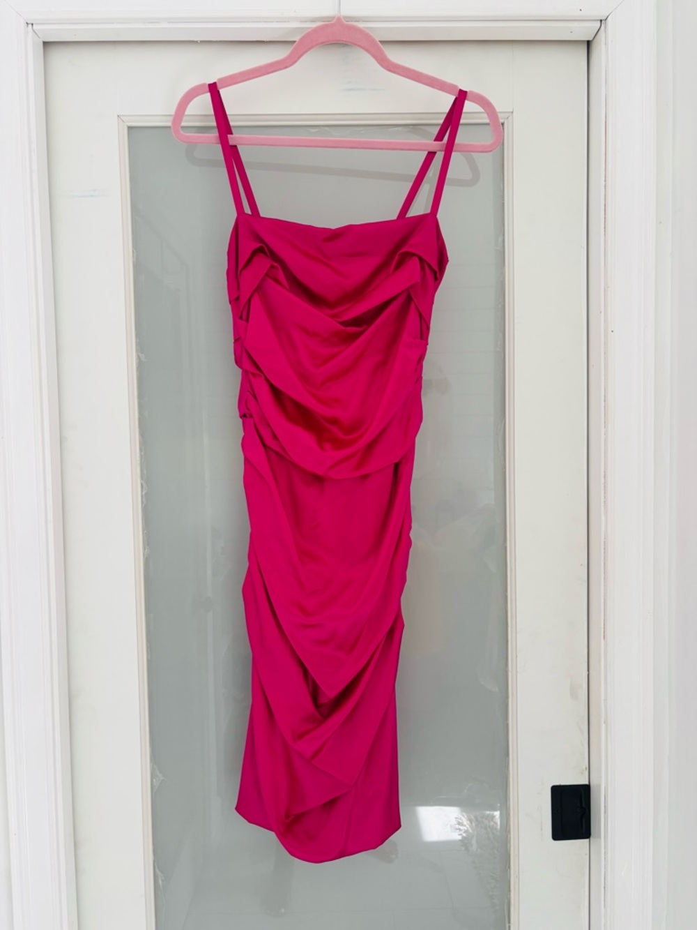 Dolce & Gabbana Pink Satin Ruched Midi Dress Size 44 NWT Designer